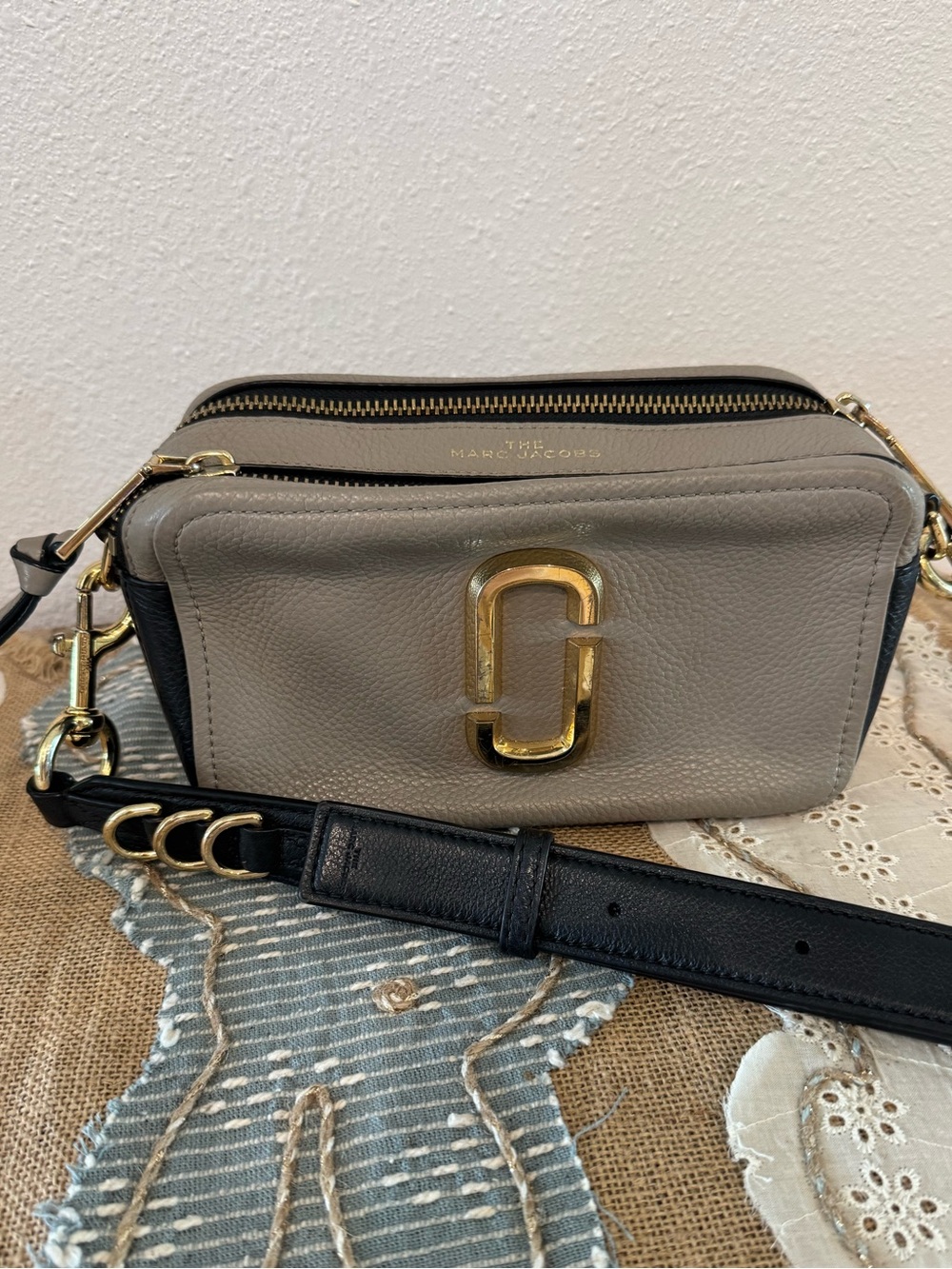 Marc Jacobs Taupe and Black Snapshot Crossbody